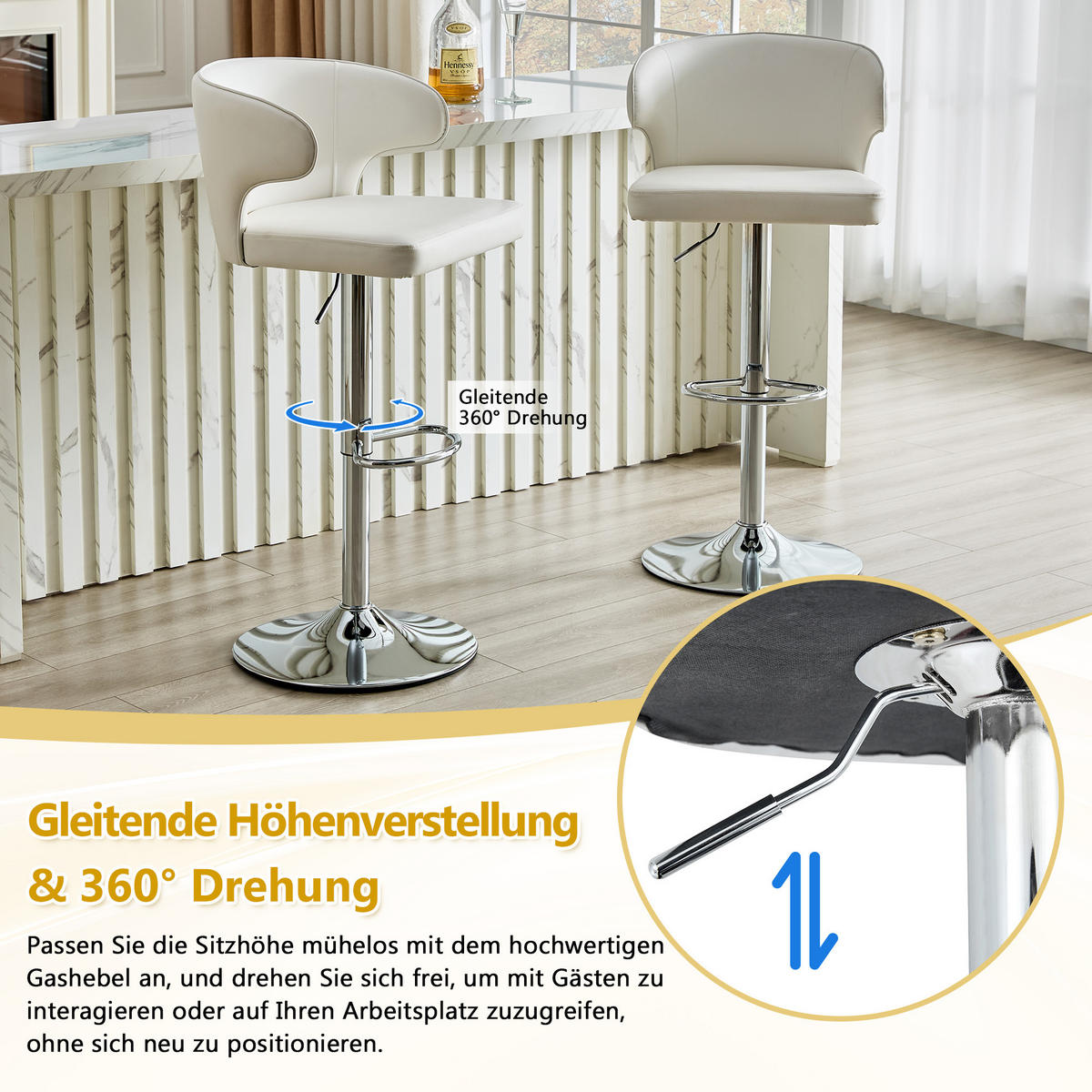 BARHOCKER DE-36723 2er-Set höhenverstellbar mit 360°-Drehung Weiß - Weiß, Metall (45/110/49.7cm) - ComfortXL