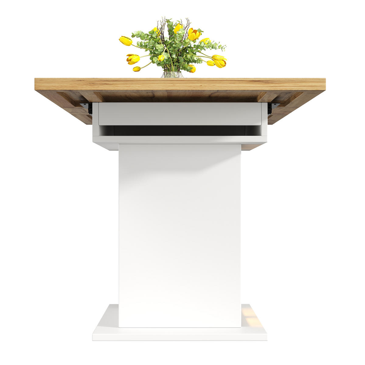 ESSTISCH Weiß 110–140×80×77,9 cm ausziehbar mit Stauraum und RGB-LED-Beleuchtung aus Holzwerkstoff und Metall - Weiß, Holzwerkstoff (80/110/77.9cm) - Luhomfu