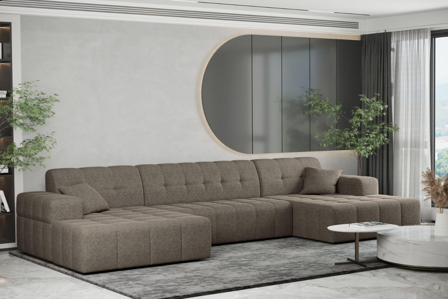 ECKSOFA U-form Wohnzimmer NIMES Stoff VERITA Dunkelbeige - Schlammfarben, Holz/Textil (350/168cm) - Kaiser Möbel