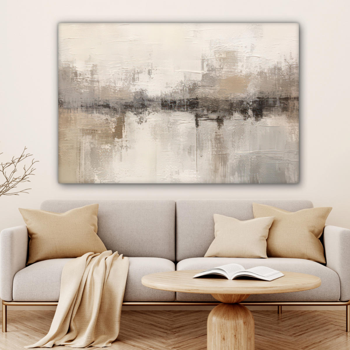 LEINWANDBILD Moderne Kunst - Abstrakt - Beige 150x100 cm - Beige, Textil (150/100cm) - MuchoWow