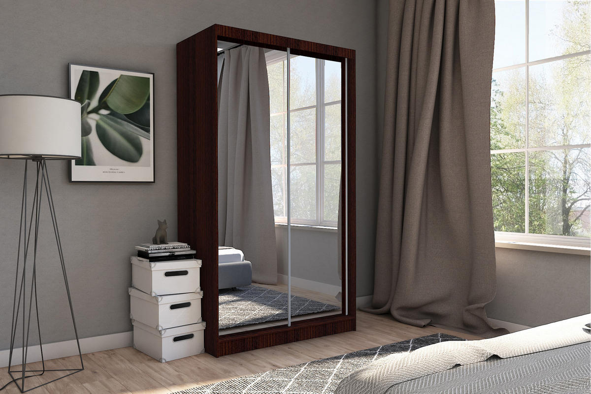 SCHWEBETÜRENSCHRANK BELLINA 150/216/61 cm 2-türig mit Spiegel Wengefarben - Wengefarben, Holzwerkstoff (150/216/61cm) - MASSENO