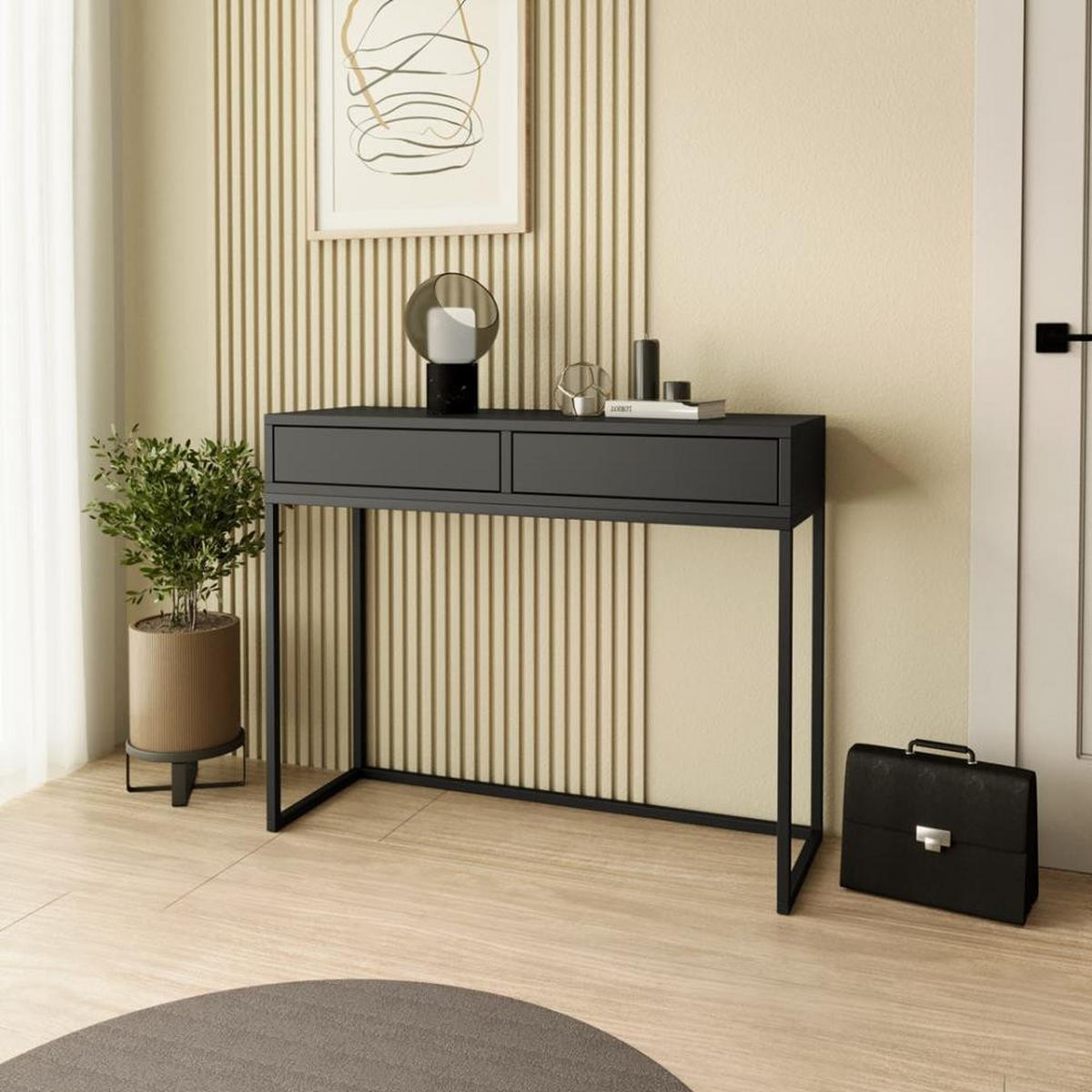 KONSOLENTISCH Lango 100/85/35 schwarz mit schwarzen Matellbeinen - Schwarz, Holzwerkstoff/Metall (35/100/85cm) - Beautysofa