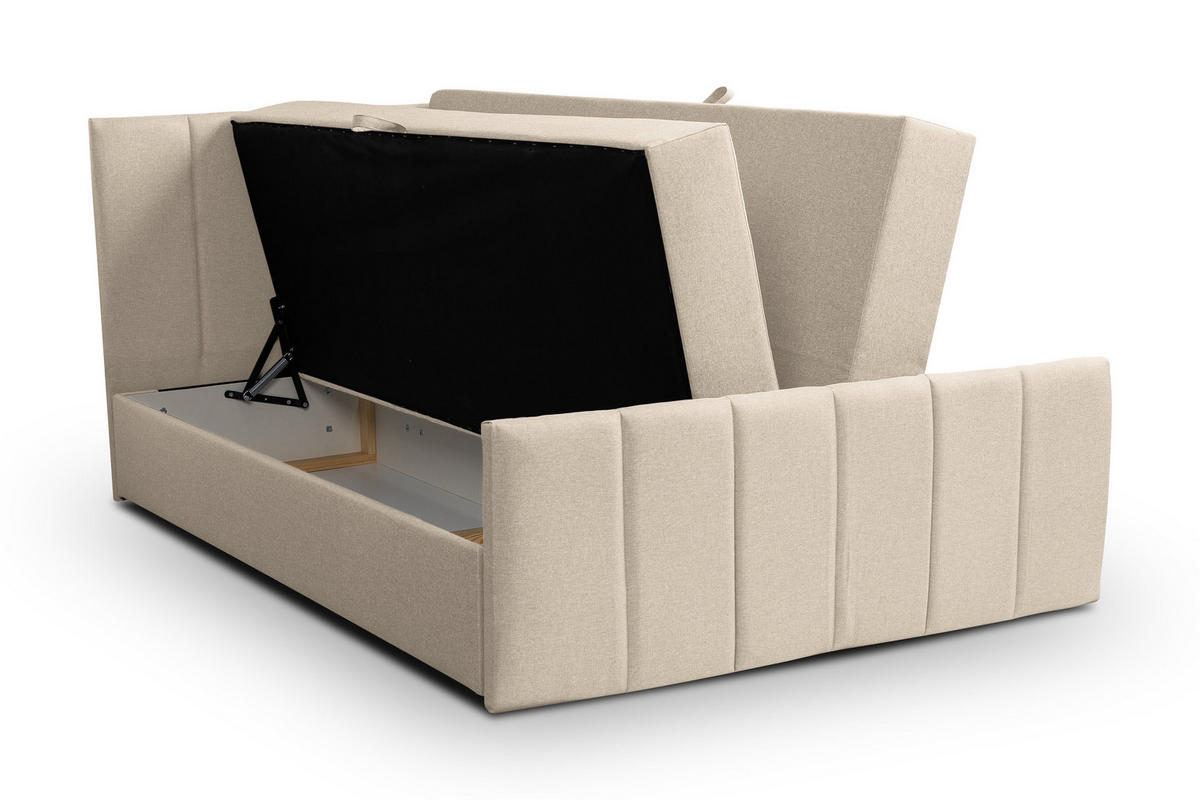 BOXBETT CLAUDINE mit 2 Bettkästen, 160x200, Farbe: Beige, Velourstoff, mit Bonell-Matratze inkl. Topper - Beige, Holz/Kunststoff (160/200cm) - VENASI MÖBEL