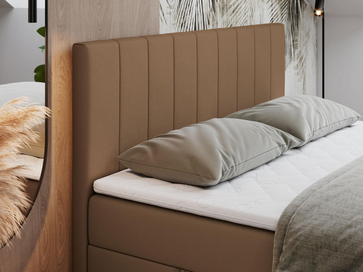 BOXBETT LOPE 140/200 - Braun Kunstleder - H3 - Braun, Holz/Textil (140/200cm)