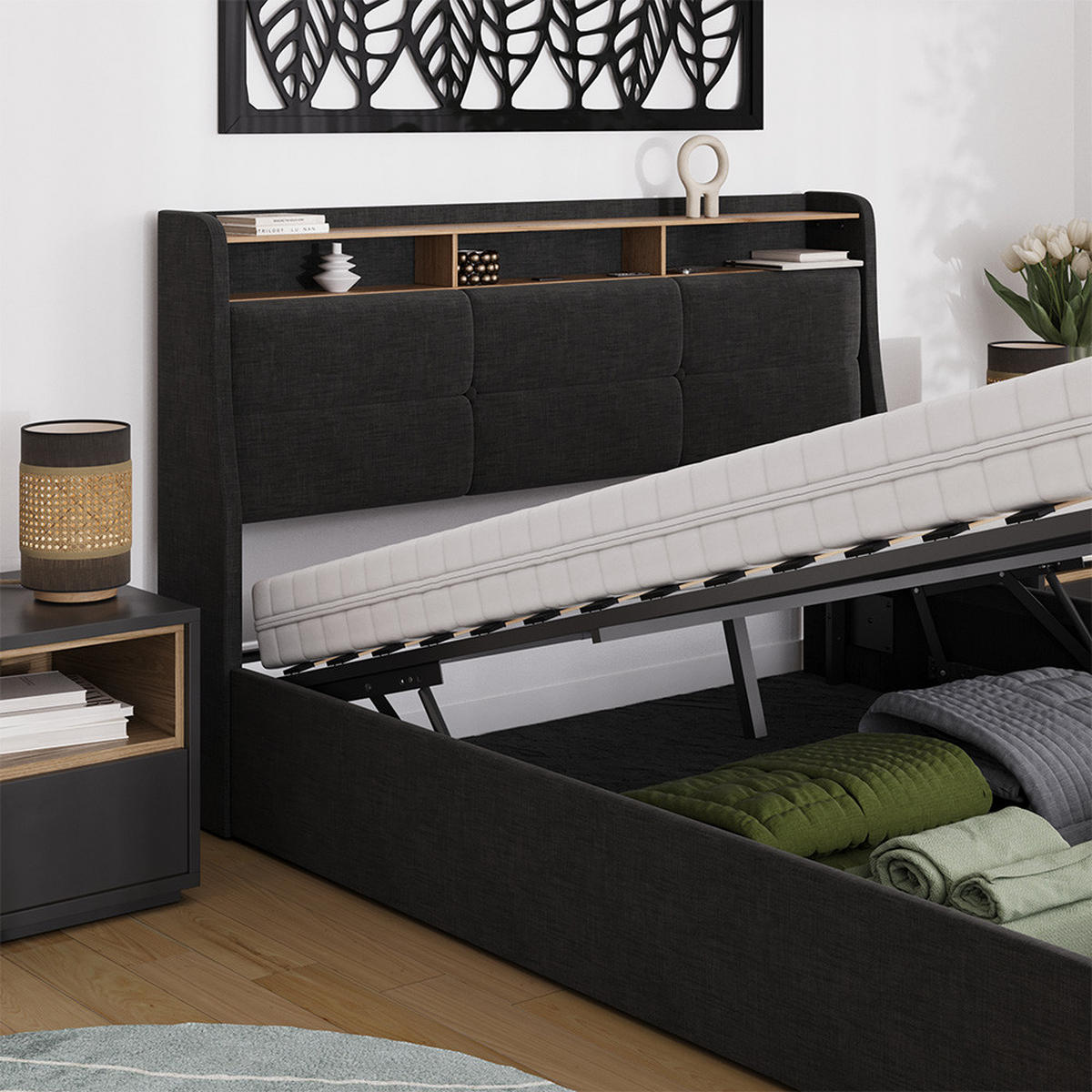 ČALOUNĚNÁ POSTEL Christin Antracit/dub - antracitová, kompozitní dřevo - VitaliSpa