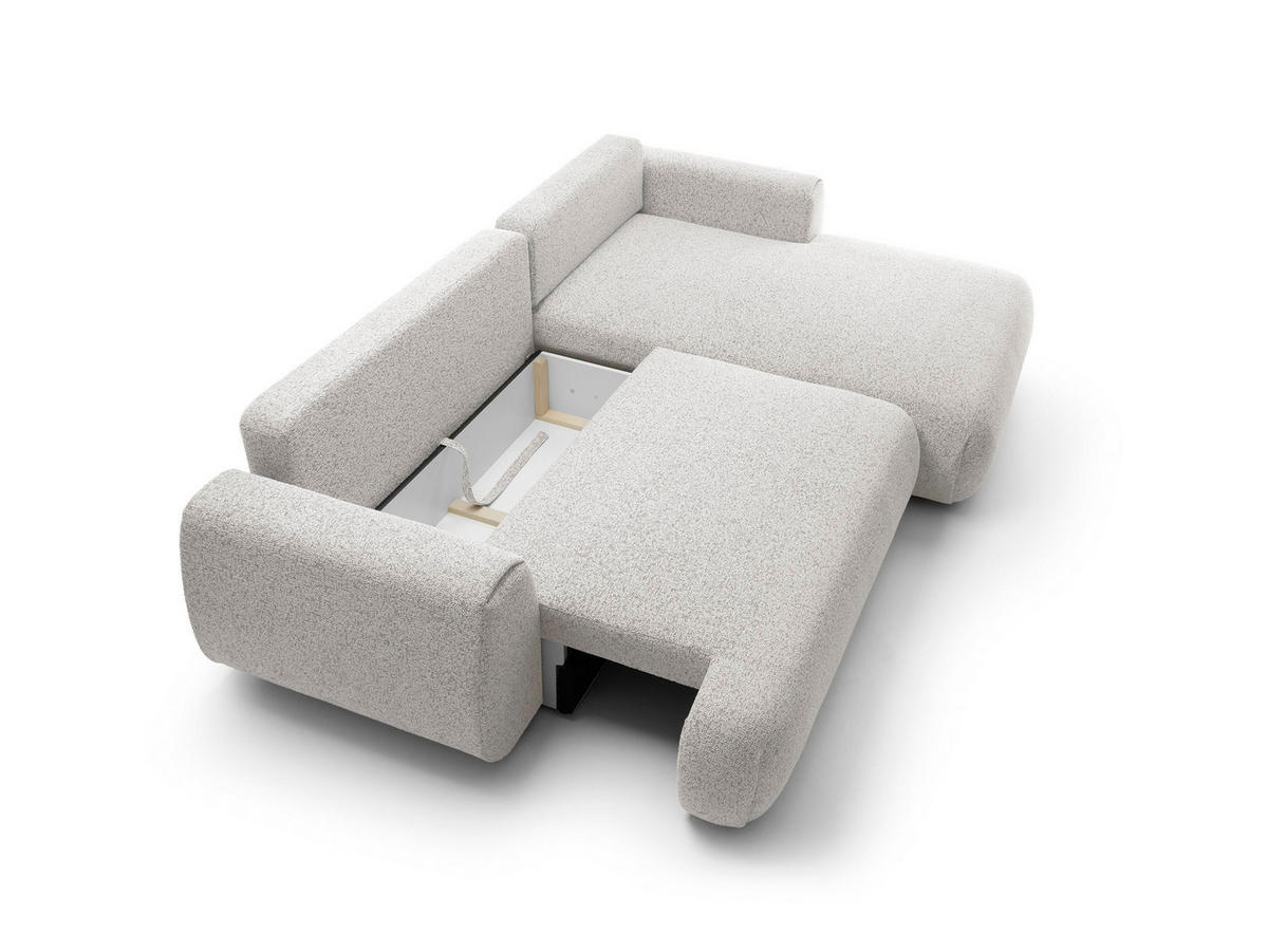 ECKSOFA ZEST Grau Geflochtener Stoff mit Schlaffunktion - Grau, Holz (270/167cm) - MASSENO