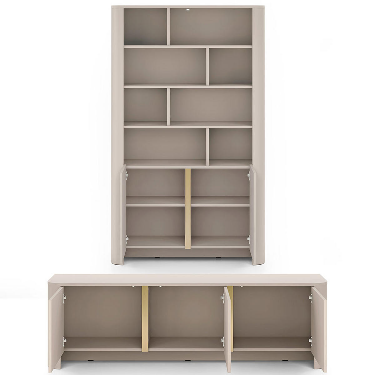 WOHNZIMMER-SET Bari Kaschmir / Gold (2er-Set) - Kaschmir/Creme, Holz/Holzwerkstoff (271/170/39cm) - Feldmann-Wohnen