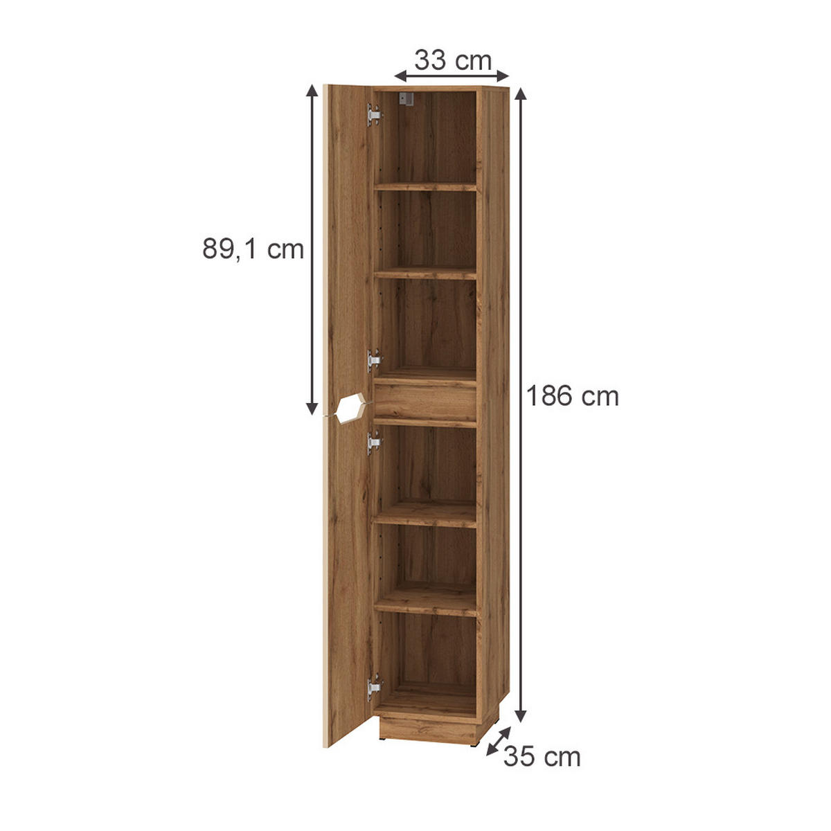 BADSCHRANK Lotta Eiche/Kaschmir gestreift 33 x 186 cm mit 2 Türen - Kaschmir/Eichefarben, Holzwerkstoff (33/186/35cm) - Vicco