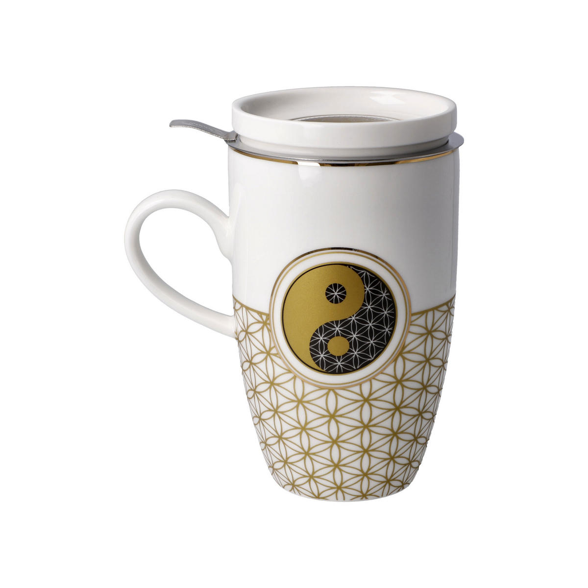 TEETASSE Blume des Lebens Weiß, Fine Bone China, Bunt, 450 ml - Multicolor, Keramik (0.45L) - Goebel