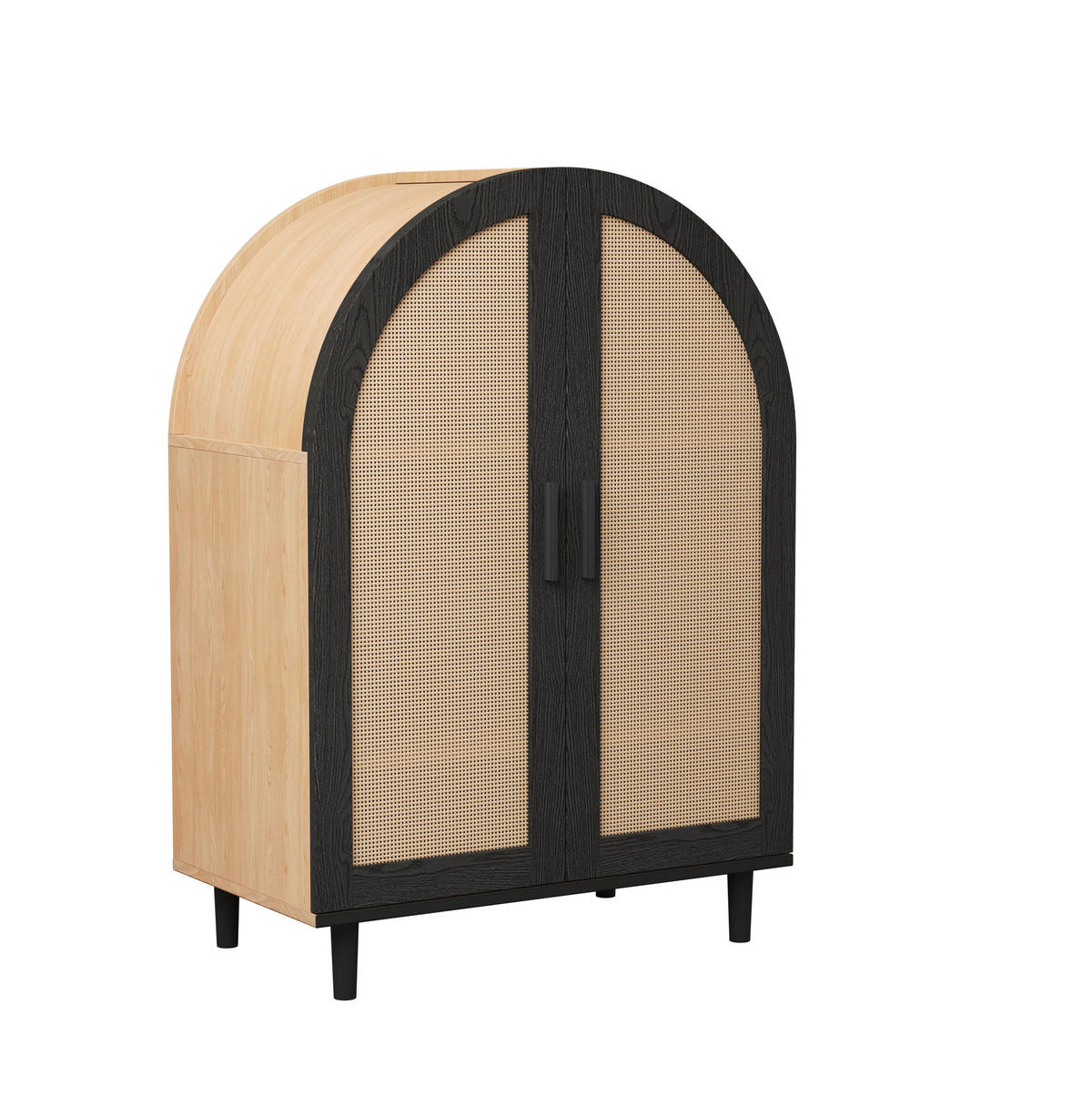 SCHUHSCHRANK 70/40/100 cm natur/schwarz aus MDF und Holzwerkstoff mit Rattantüren - Naturfarben, Holzwerkstoff (70/100/40cm) - OKWISH
