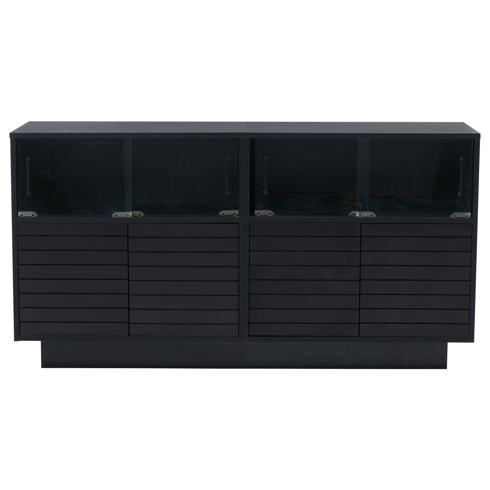 SIDEBOARD Schwarz LED 130/35/68 cm - Schwarz, Holzwerkstoff (130/68/35cm) - PANGIVO