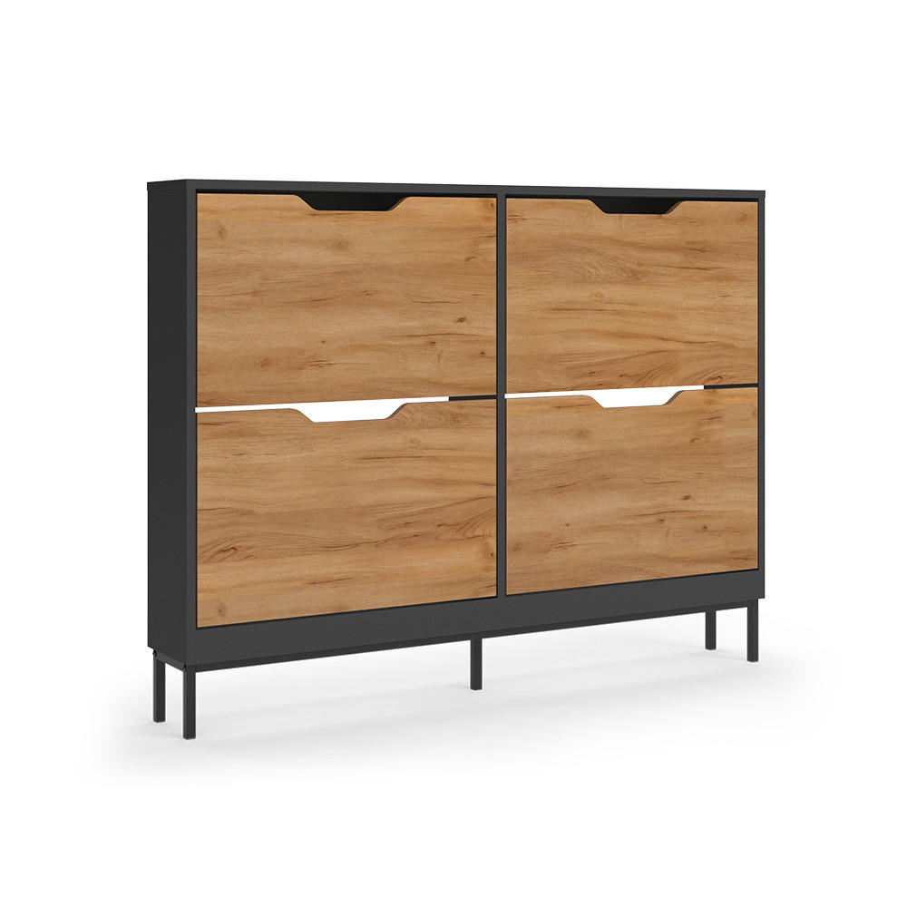 SKOTIPPARE Luca, antracit/Goldkraft ek, 116x88.5 cm med 2x2 fack som kan fällas upp Antracit, Honungsek 88.5/116/17 cm