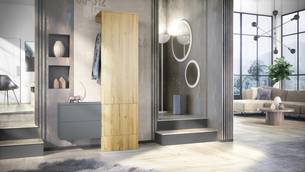 GARDEROBE Carlton Paneel in Eiche Nature - Eichefarben, Holzwerkstoff (105/193/35cm) - Vladon