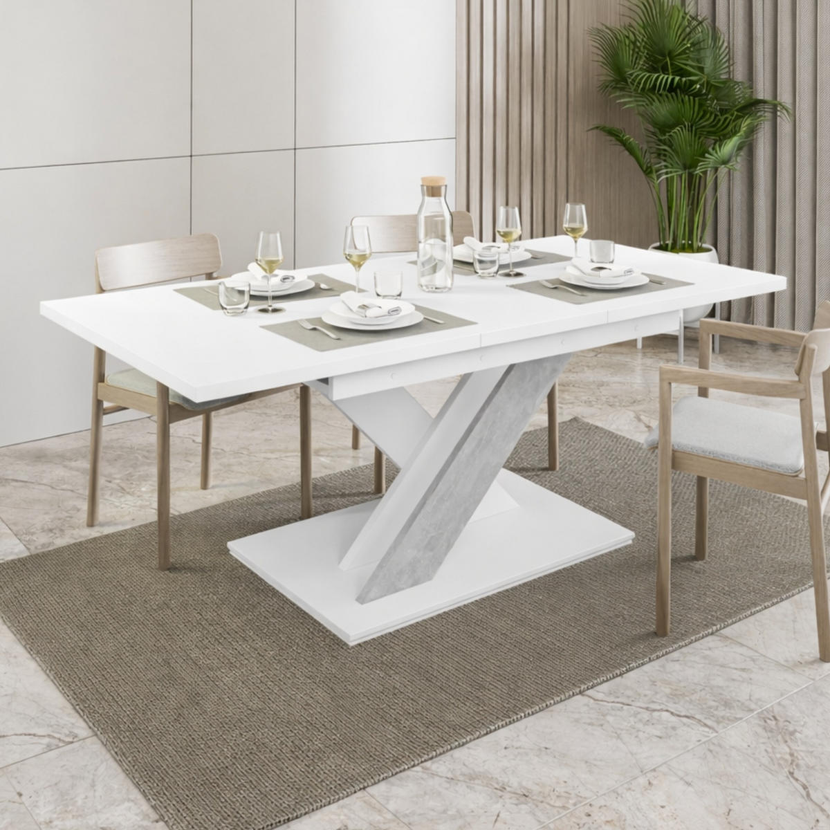 ESSTISCH Grau Betonoptik und Weiß Ausziehbar 140 - 180 cm - Weiß/Grau, Holzwerkstoff (140/80/75cm) - PROSPERO
