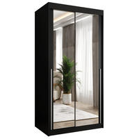 SCHWEBETÜRENSCHRANK mit Spiegel 100 cm Breite, schwarz mit silbernem Griff - Silberfarben/Schwarz, Holzwerkstoff (100/200/62cm) - Home Collective