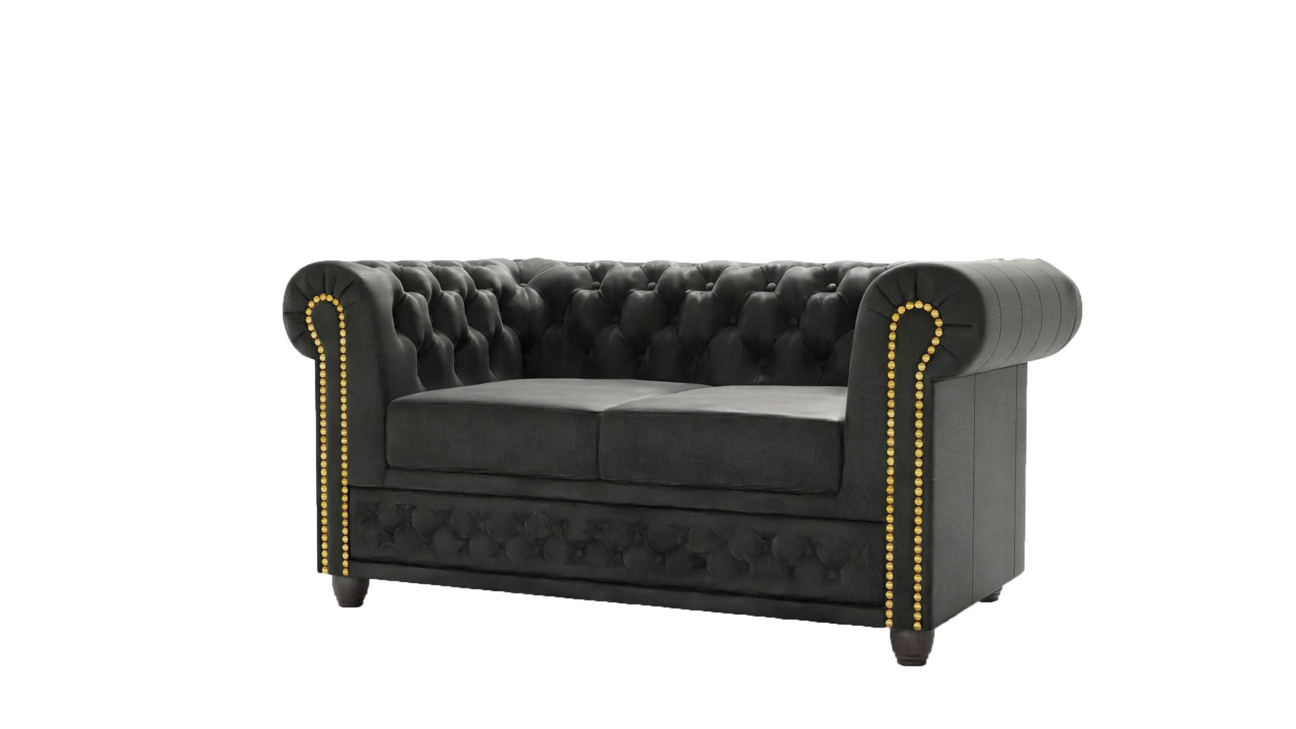 CHESTERFIELD-SOFA 2-sitzer Flux Anthrazit Microfaser Vintageoptik - Anthrazit/Braun, Holz/Textil (148/72/86cm) - S-Style Möbel