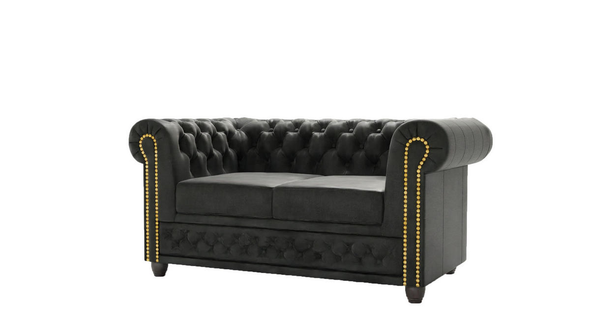 CHESTERFIELD-SOFA 2-sitzer Flux Anthrazit Microfaser Vintageoptik - Anthrazit/Braun, Holz/Textil (148/72/86cm) - S-Style Möbel