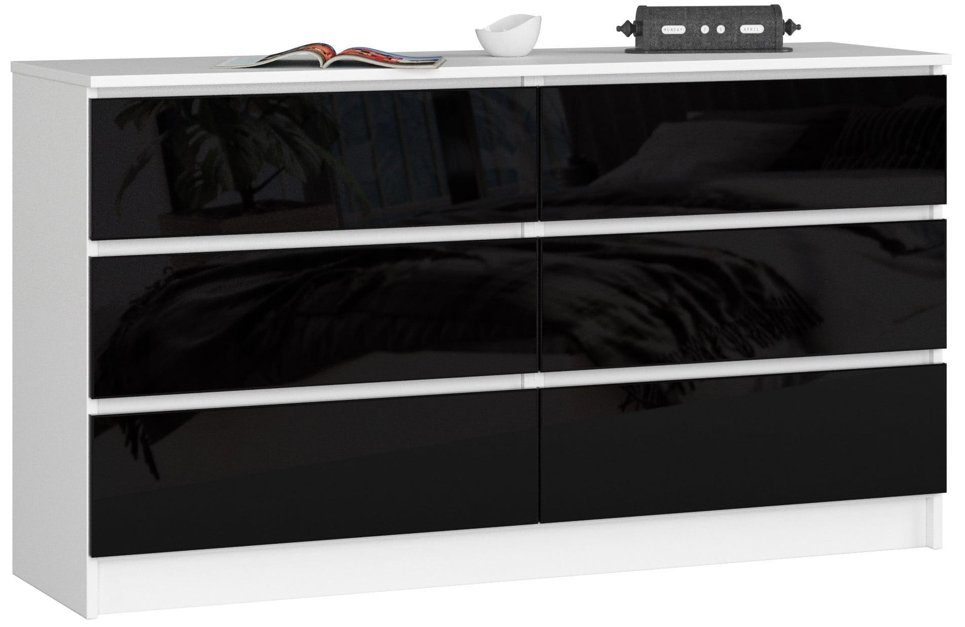 KOMMODE Weiß, Schwarz Glanz 77/138/40 - Weiß, Holzwerkstoff (138/77/40cm) - RAUMHIRSCH FURNITURE