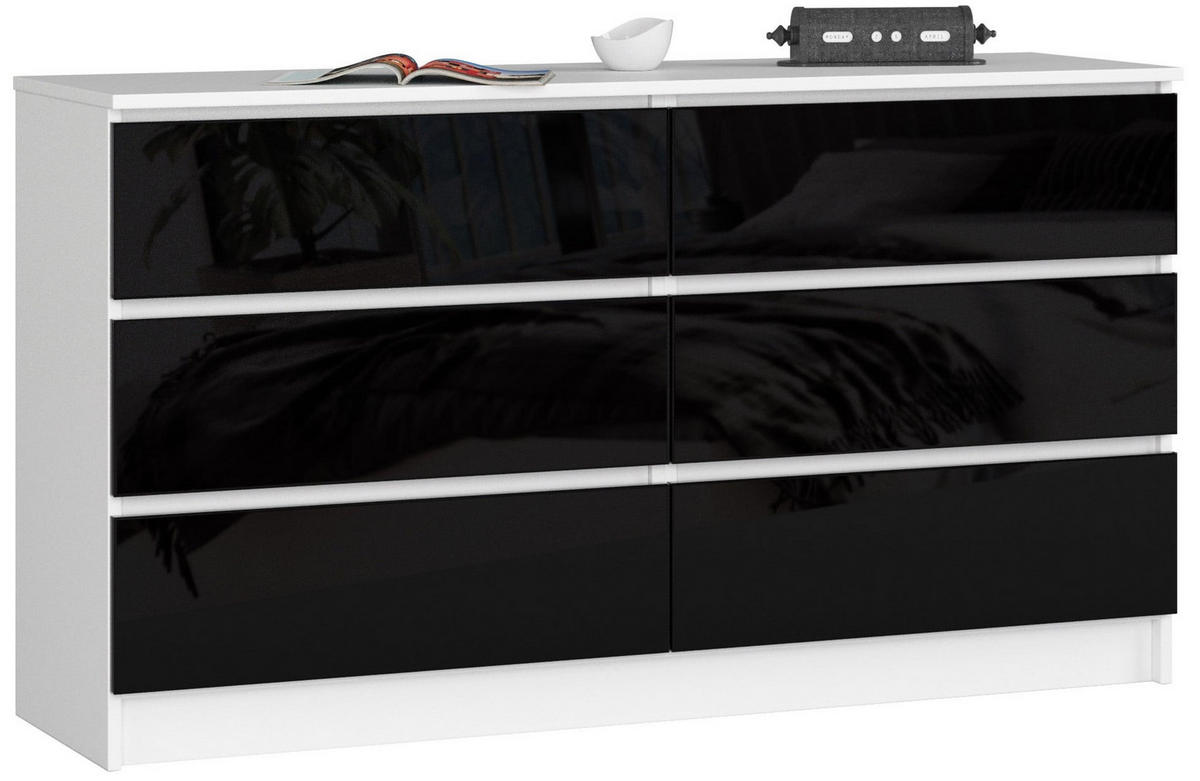 KOMMODE Weiß, Schwarz Glanz 77/138/40 - Weiß, Holzwerkstoff (138/77/40cm) - RAUMHIRSCH FURNITURE