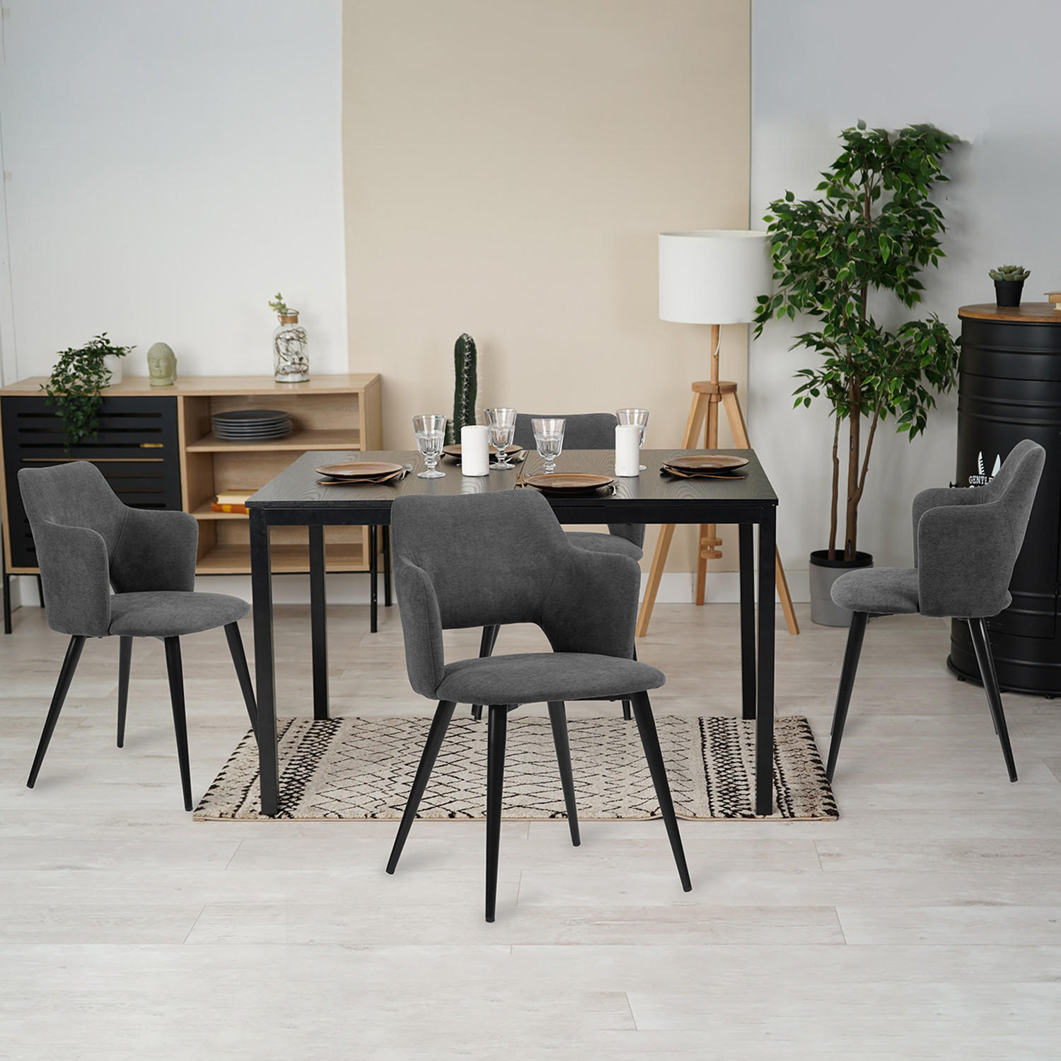 ARMLEHNSTUHL mit Stoffbezug Grey 4er-Set - Grau, Textil (46/81/45cm) - Meubles Cosy