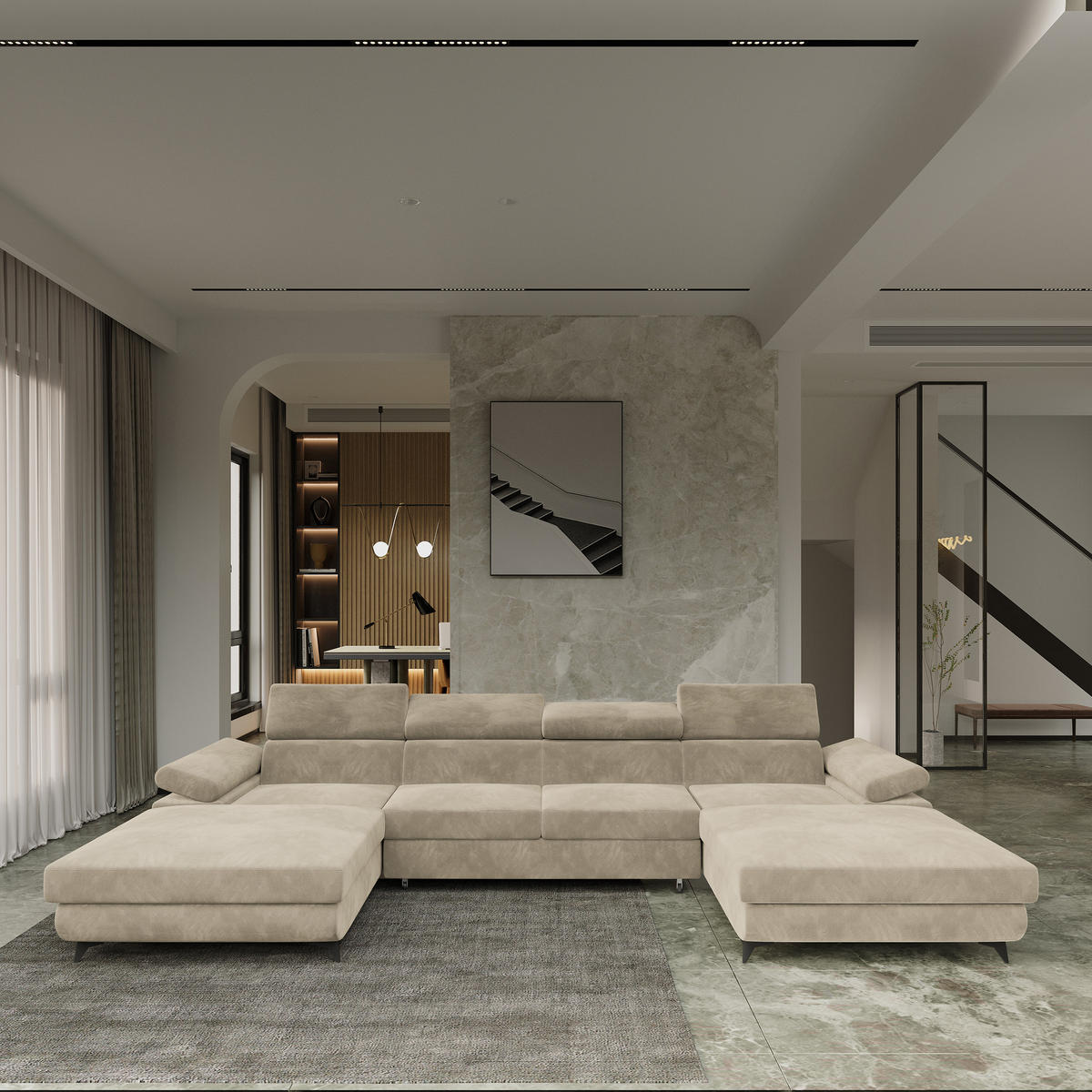 ROHOVÁ SEDAČKA DETTI krémová - černá/krémová, kov/dřevo (339/190cm) - MASSENO