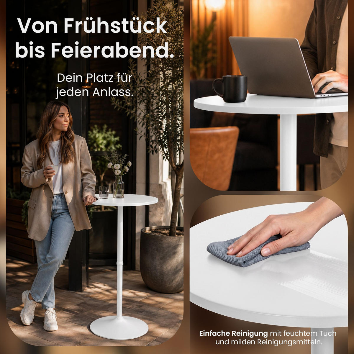 BARTISCH rund 60 cm Holz weiß/weiß - Weiß, Holz/Metall (60/60/108cm) - CLP