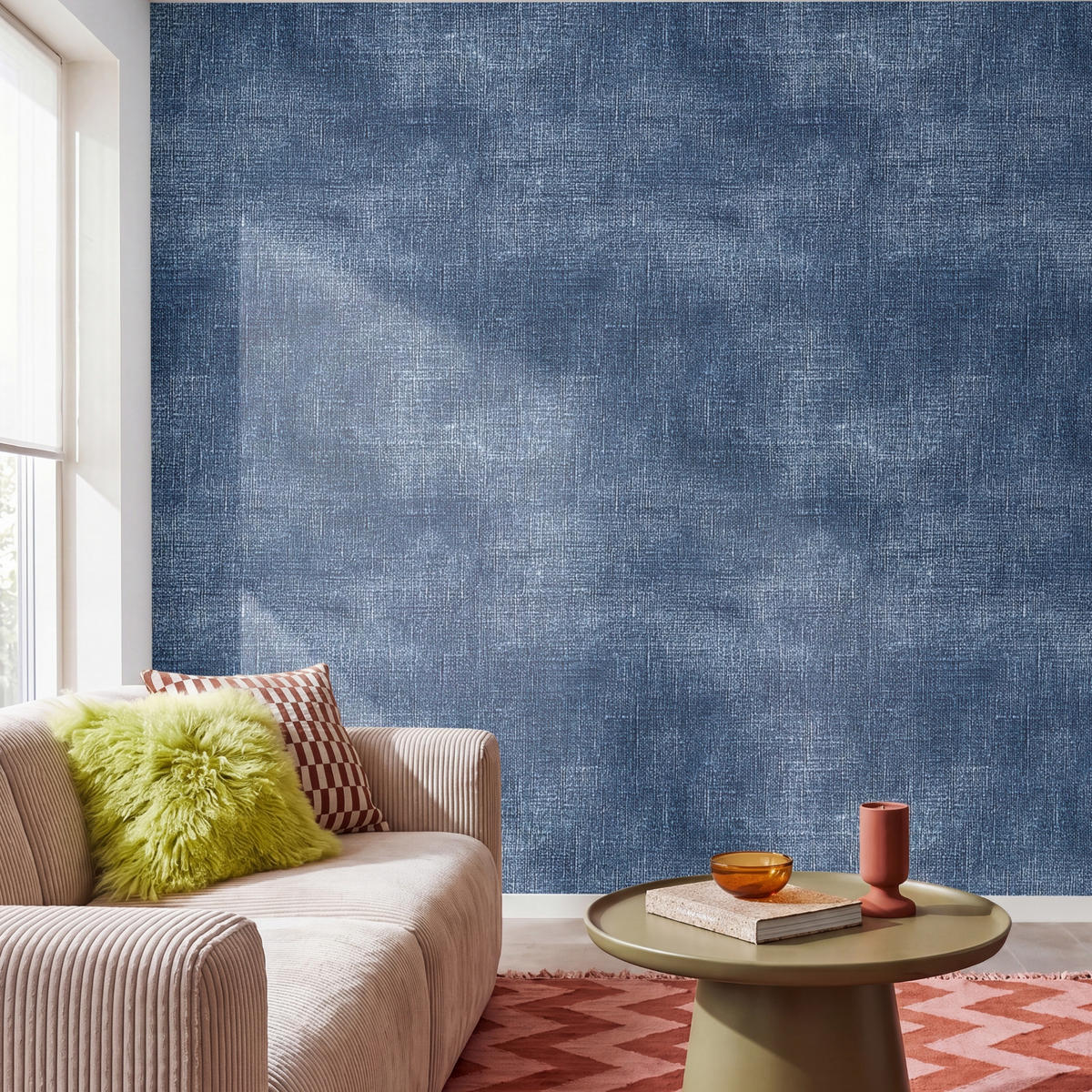 TAPETE - Leinen - Textur - Muster - Denim - Rustikal - 300x280 cm - Blau, Papier (300/280cm) - OnlyWow