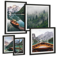 BILDER SET 5er Set - 50x50 cm & 20x30 cm & 40x60 cm Schwarzer Rahmen - Straßen, Häuser, Pflanzen, Töpfe - Schwarz, Kunststoff (40/60cm) - TULUP