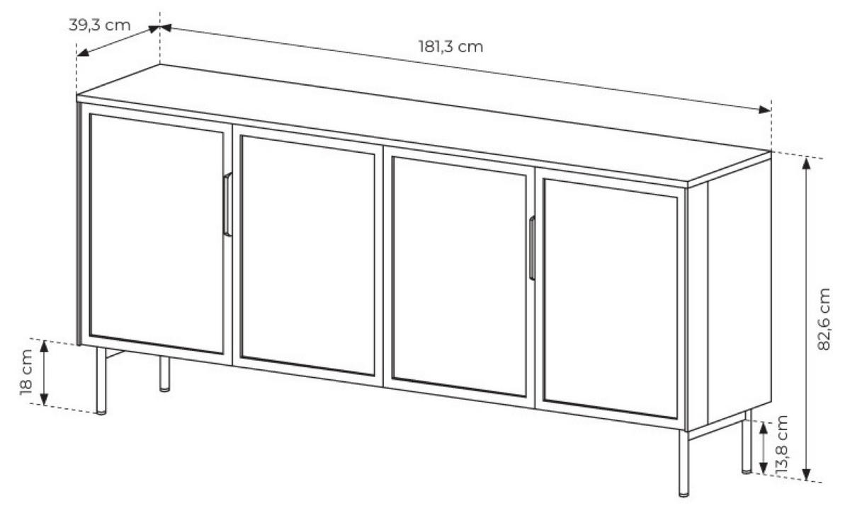 KOMMODE Dunin Eiche LUMIN Glasfront 4 Türen LED Beleuchtung - Schwarz, Holzwerkstoff (181.6/82.6/39.3cm) - Sepro Meble