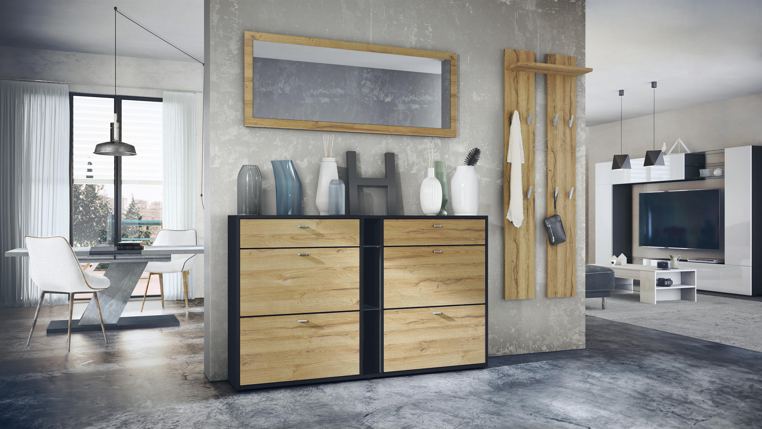 GARDEROBE Orlando Eiche Natur - Eichefarben, Holzwerkstoff (215/210/28cm) - Vladon