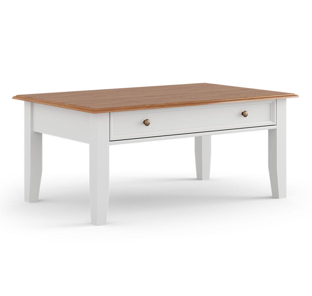 COUCHTISCH Belluno Elegante Kiefer weiß (RAL9010) lackiert / Kiefer gebeizt, Eichefarben 122 / 70 / 48cm - Eichefarben/Weiß, Holz/Metall (70/122/48cm) - Feldmann-Wohnen