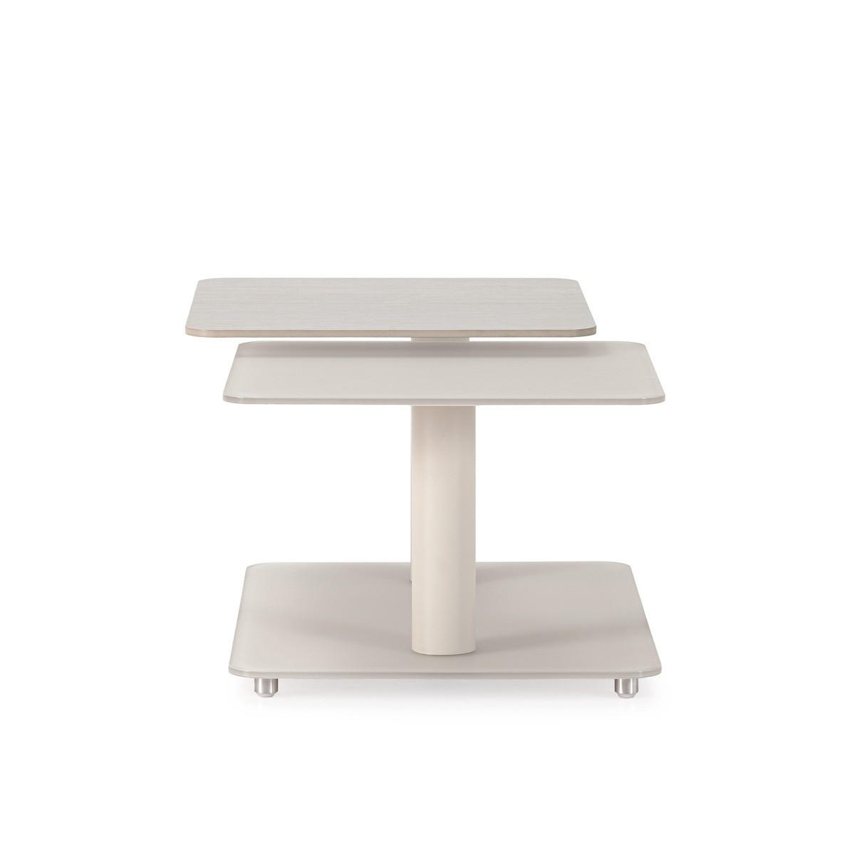 OTOČNÝ konferenční stolek s čtvercovými skleněnými deskami, délka 114 cm - KAYA - béžová, sklo (114.6/54/42.8cm) - Calicosy