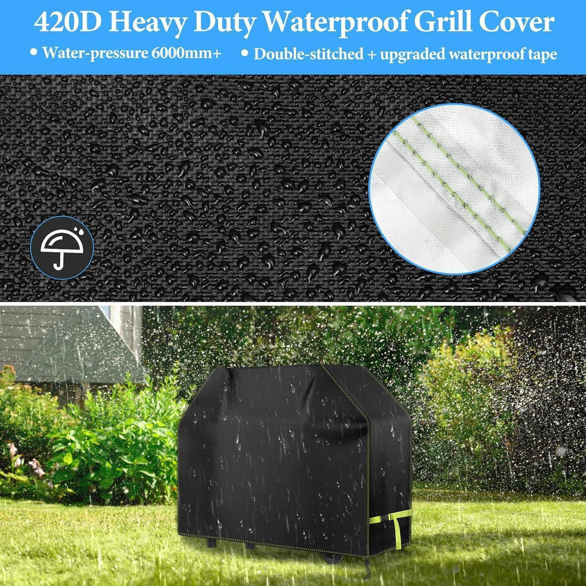 GRILL Abdeckhaube 147 x 61 x 122 cm wetterfest 420D Oxford - Schwarz, Kunststoff (61/122/147cm)