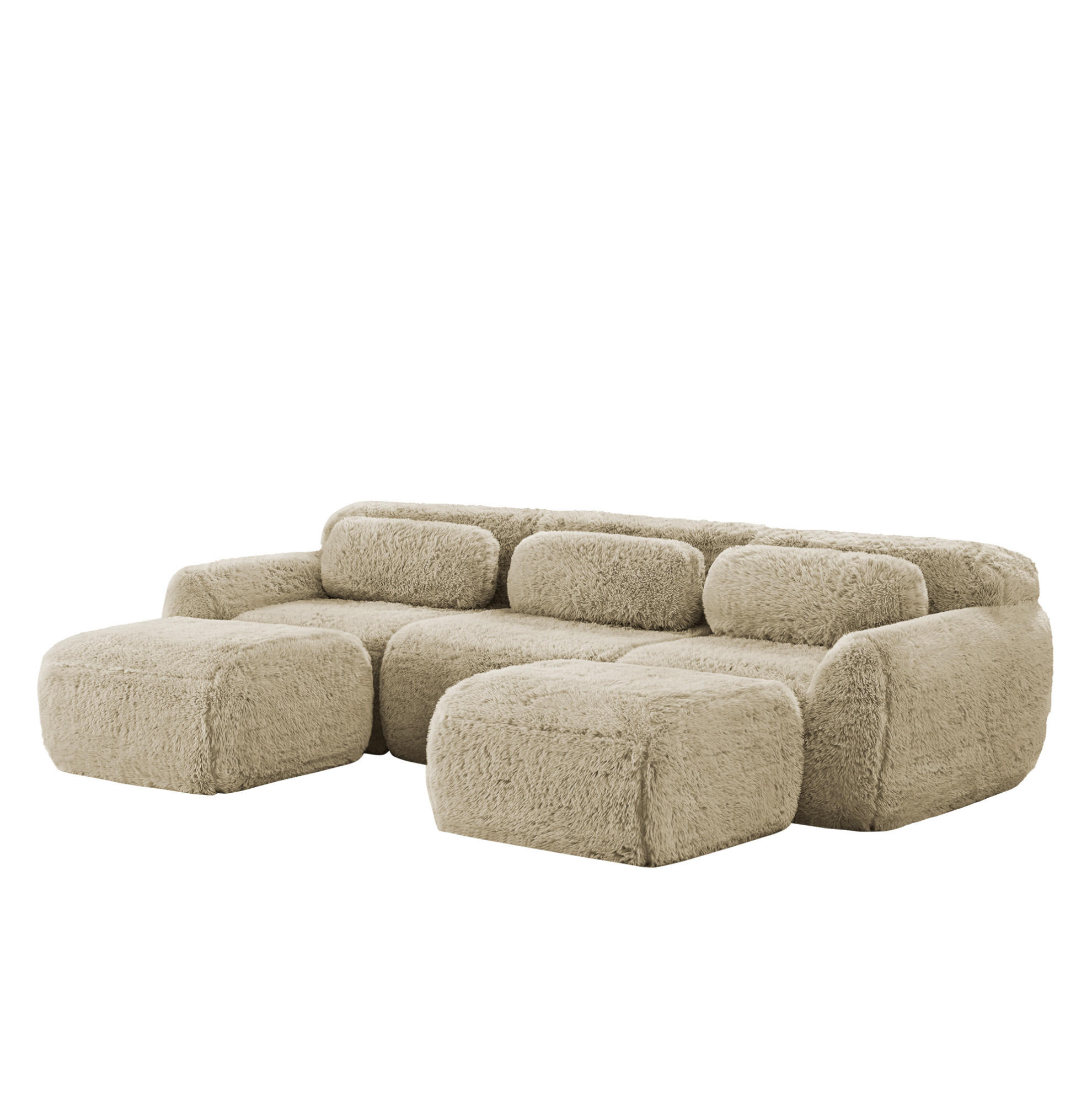 ECKSOFA 291/179/73 cm Hellkhaki aus Plüsch mit U-Form, rutschfester Basis und Kissen - Beige, Textil (179/291cm) - OKWISH
