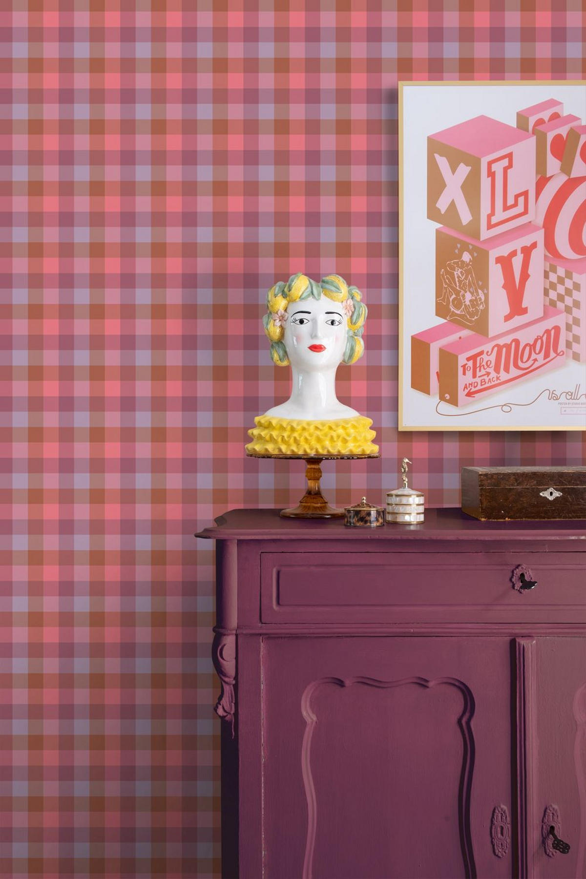 TAPETE Karomuster 50 x 900 cm - Pink, Papier (50/0.1cm) - ESTAhome