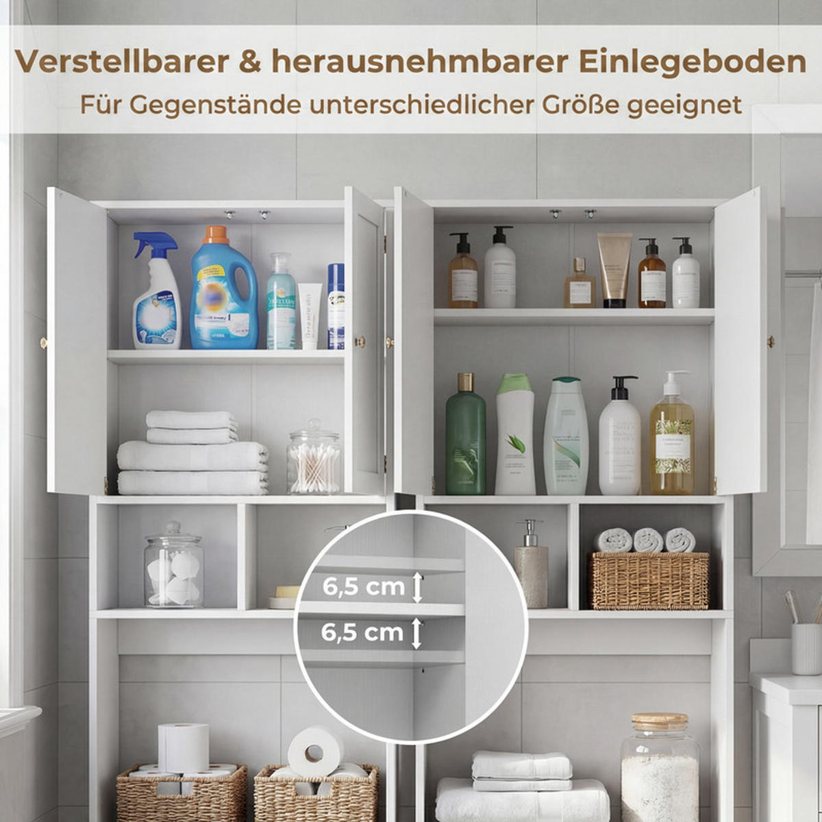 TOILETTENREGAL mit Doppeltür weiß - Weiß, Holzwerkstoff (56/166/23cm) - COSTWAY