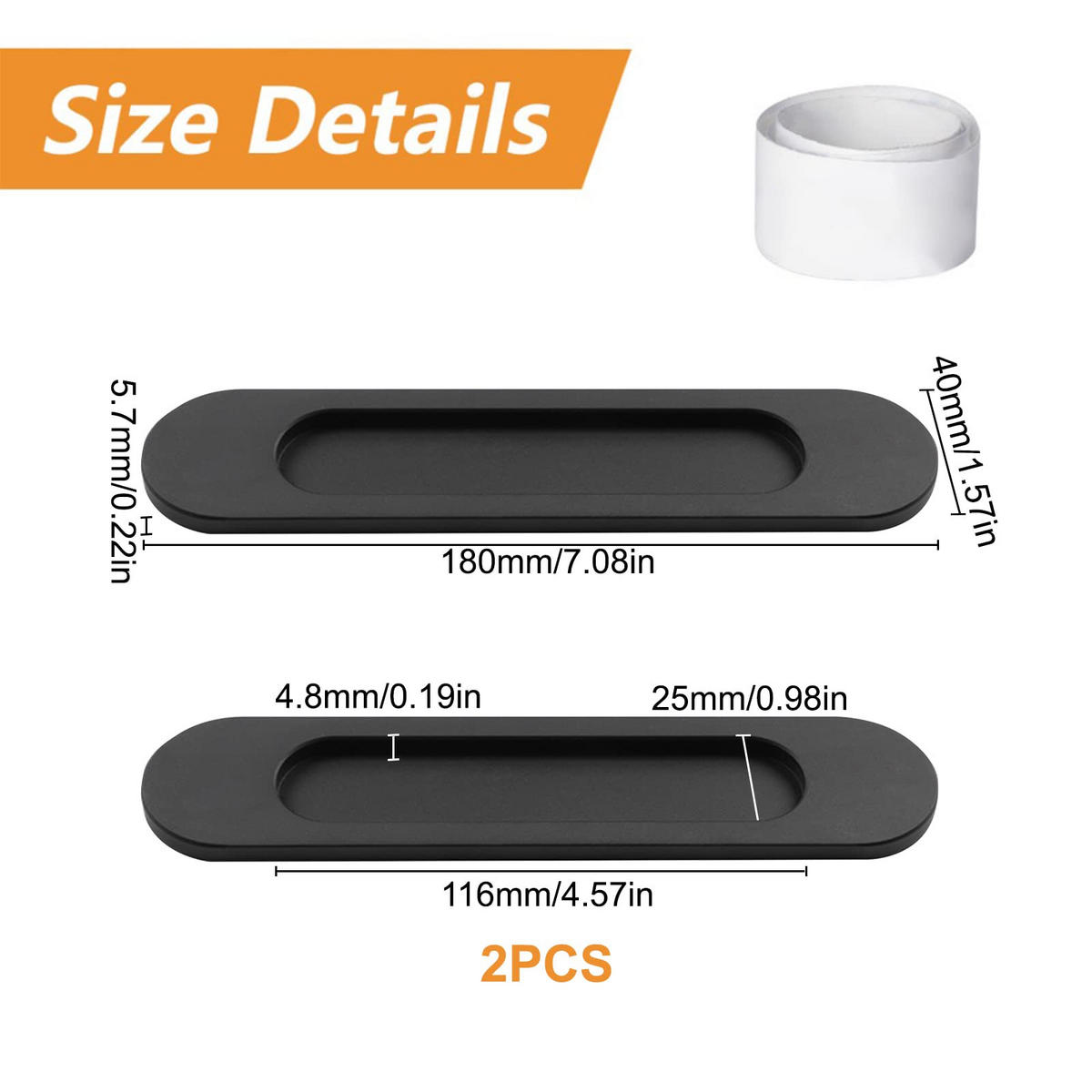 MÖBELGRIFF Schwarz 2er-Set 180 mm Aluminium Klebegriffe - Schwarz, Metall (0.01/0.4/1.8cm)