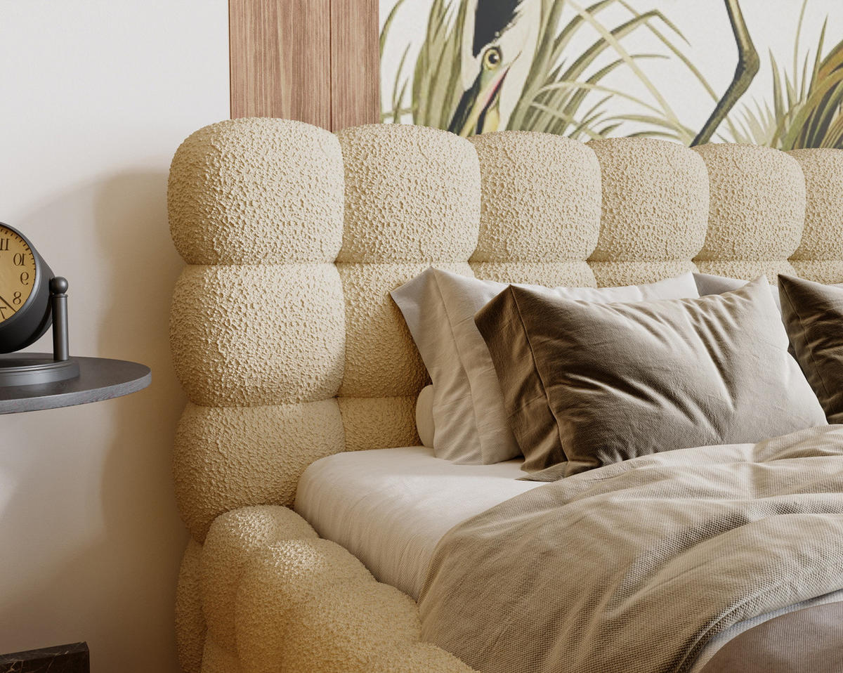 POLSTERBETT 180x200 cm Parlas Bis, Bettkasten, Lattenrost, Boucle, Beige - Beige, Holz/Textil (180/200cm) - Emporius