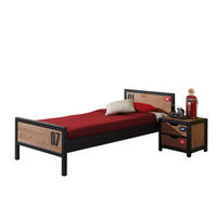 BETT mit Nachtkommode Kameko aus MDF+Massivholz Schwarz/Cognac - Cognac, Holzwerkstoff (90/200cm) - 58aufmkessel