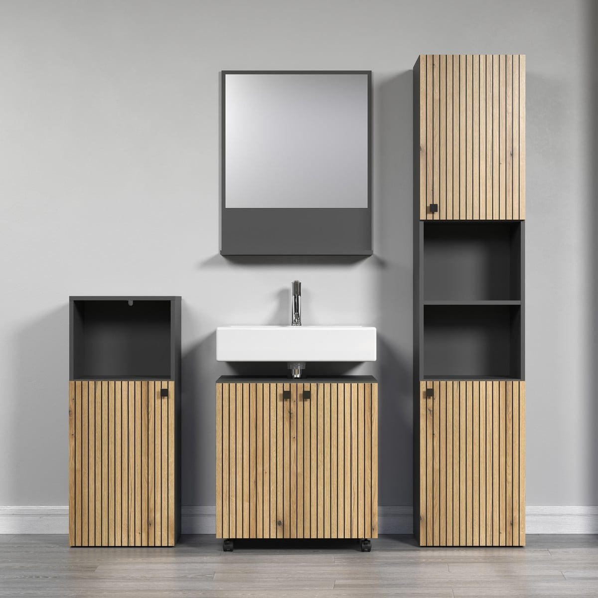 WANDSPIEGEL mit 1 ablage - purebliss 60/14/74 cm - Anthrazit, Holzwerkstoff (60/74/14cm) - Trendteam