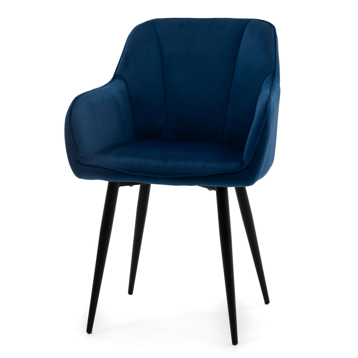 STUHL LAGO gespolsterter mit Steppung - dunkelblau - Samt Velours - Schwarz/Dunkelblau, Textil/Metall (58/85/60cm) - NEW HOME