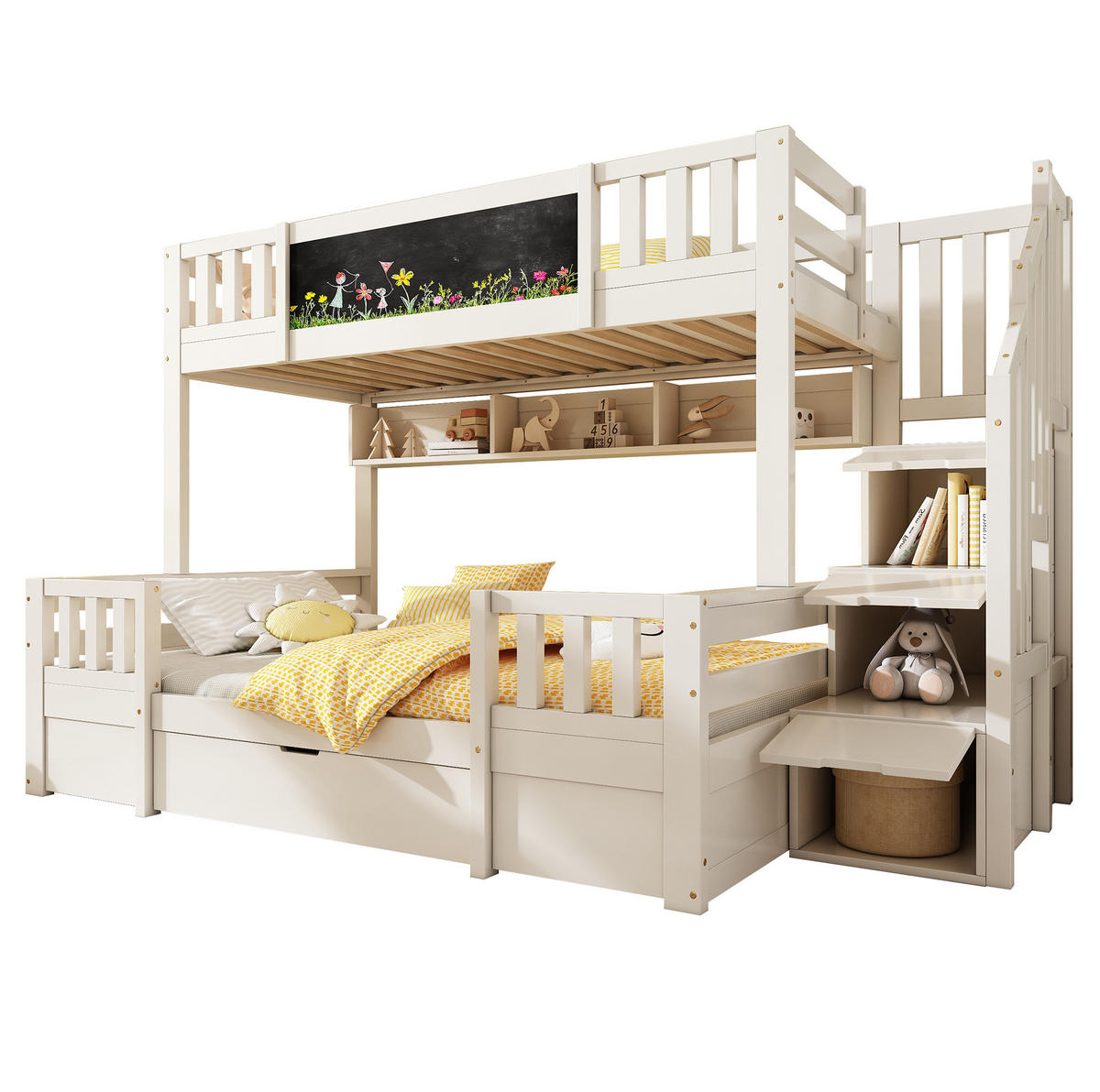 ETAGENBETT 90x200/140x200 cm in Weiß mit Stauraum - Weiß, Holzwerkstoff (90/200cm) - Modfu