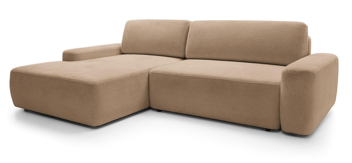 ECKCOUCH mit Schlaffunktion Orea M, 265 cm, Bettkasten, Links, Braun - Braun, Holz (264/162cm) - Emporius