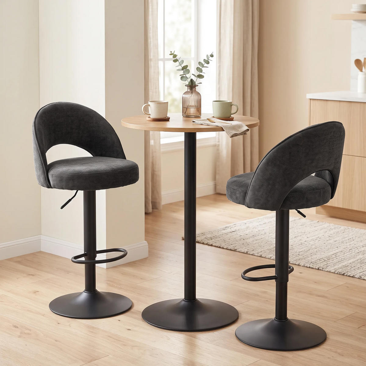BARHOCKER 2er Set Chenille 100 Polyester Dunkelgrau - Dunkelgrau/Schwarz, Textil/Metall (48/110/49.5cm) - HOMCOM