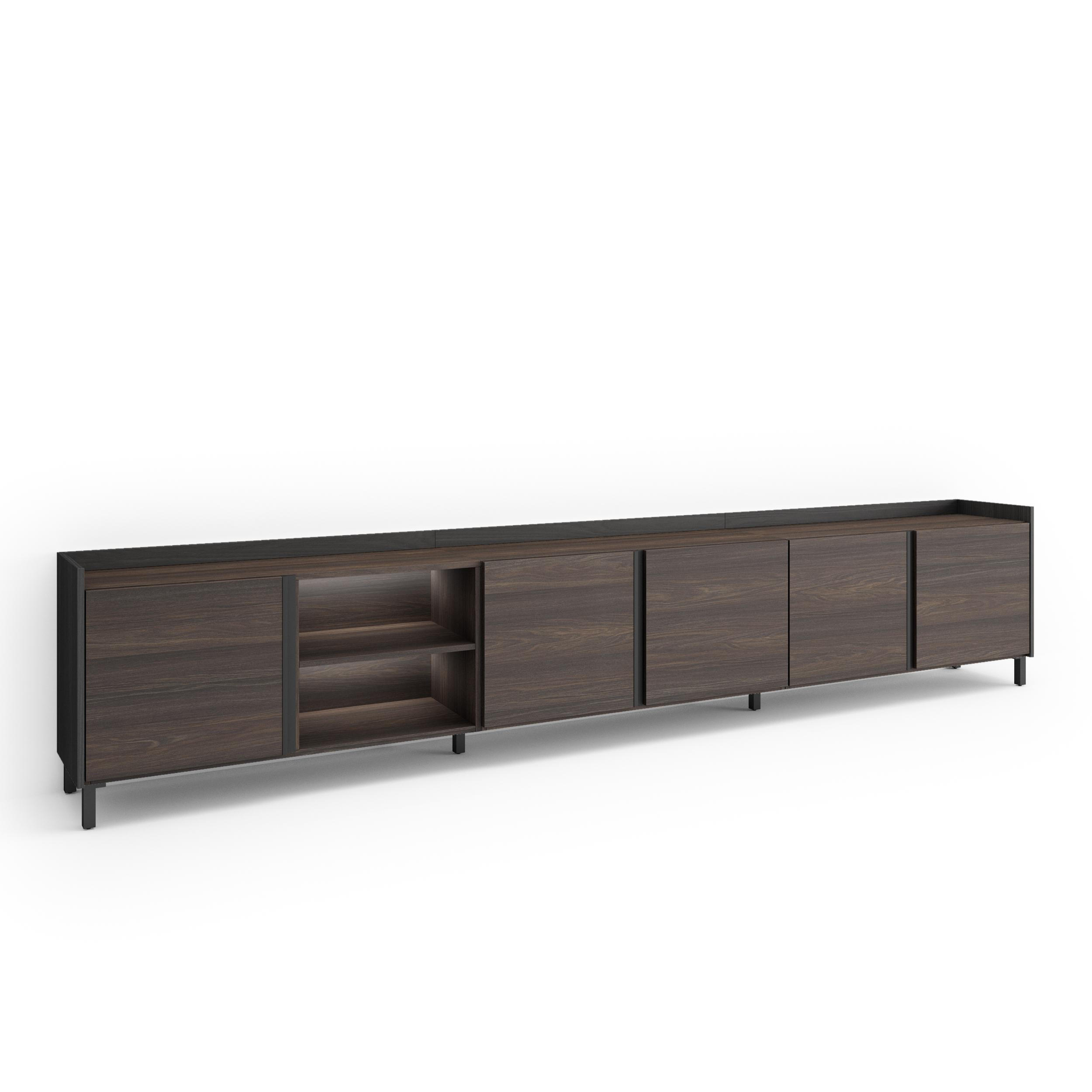 LOWBOARD, Dunkler Eiche und Schwarz, 309/35/61cm, mit Beinen - Dunkelbraun, Holzwerkstoff (309/61/35cm) - Skraut Home