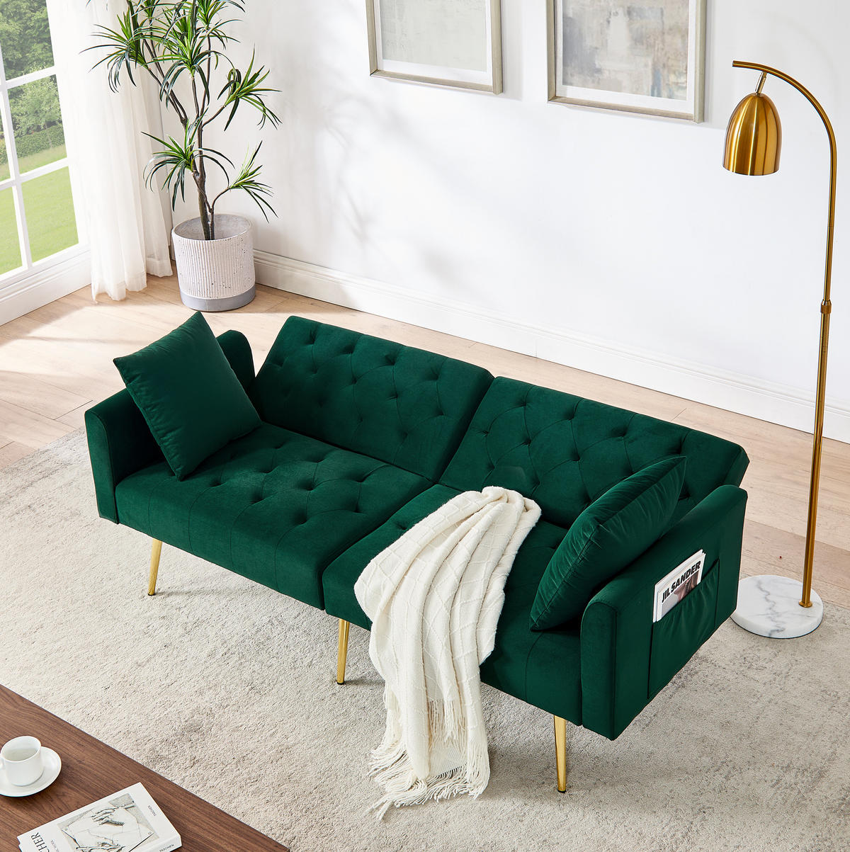 SOFA mit verstellbarer Rückenlehne 2-Sitzer Samt Grün - Grün, Holzwerkstoff (177/74/78cm) - Meubliv