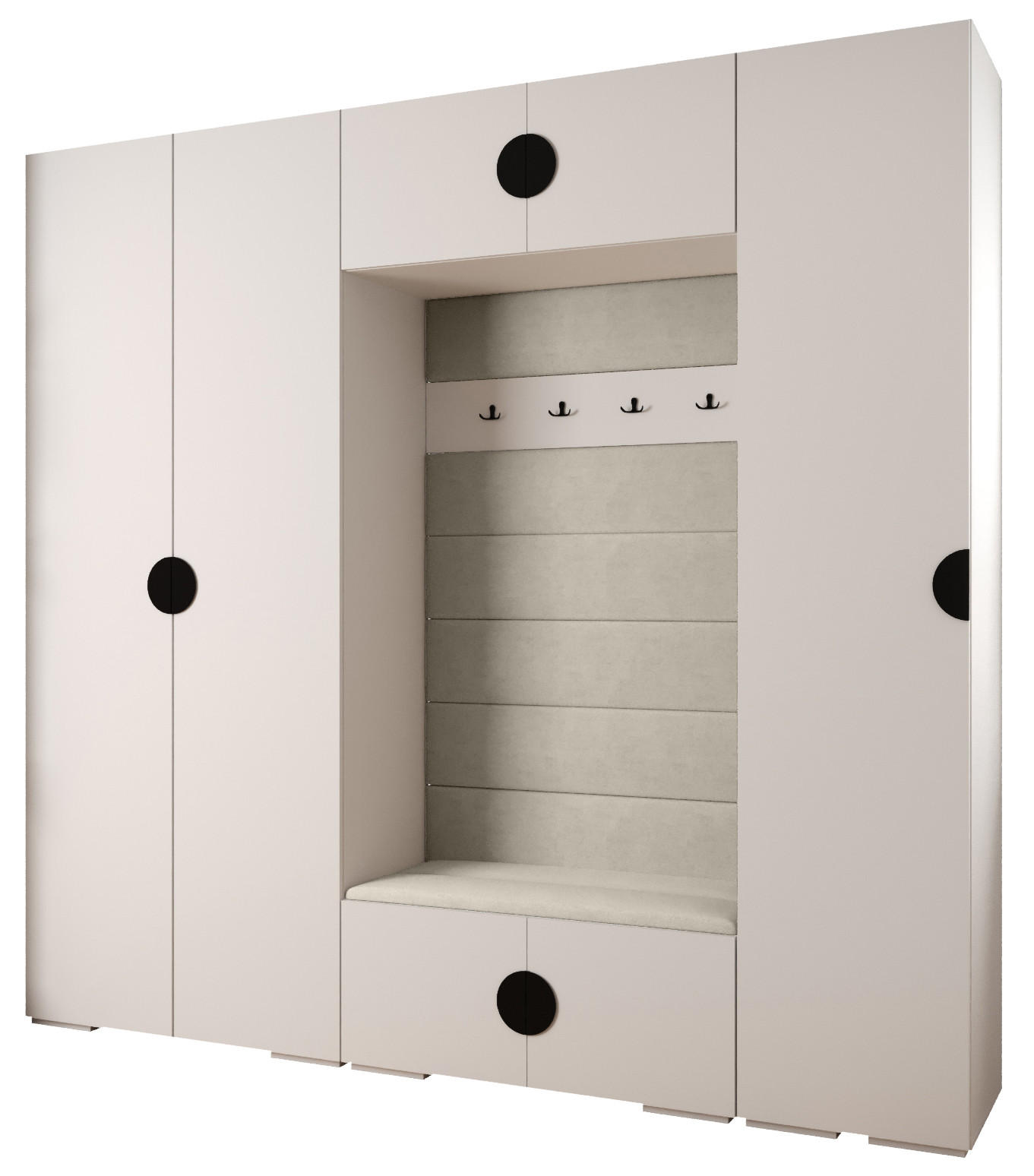 Abiks Möbel Garderoben-Set Weiß, Beige, Schwarz 250x236.7x47 cm
