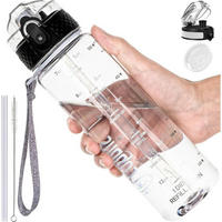 TRINKFLASCHE 500 ml BPA-frei mit Strohhalm und Trageriemen - Transparent, Kunststoff (7/7cm)
