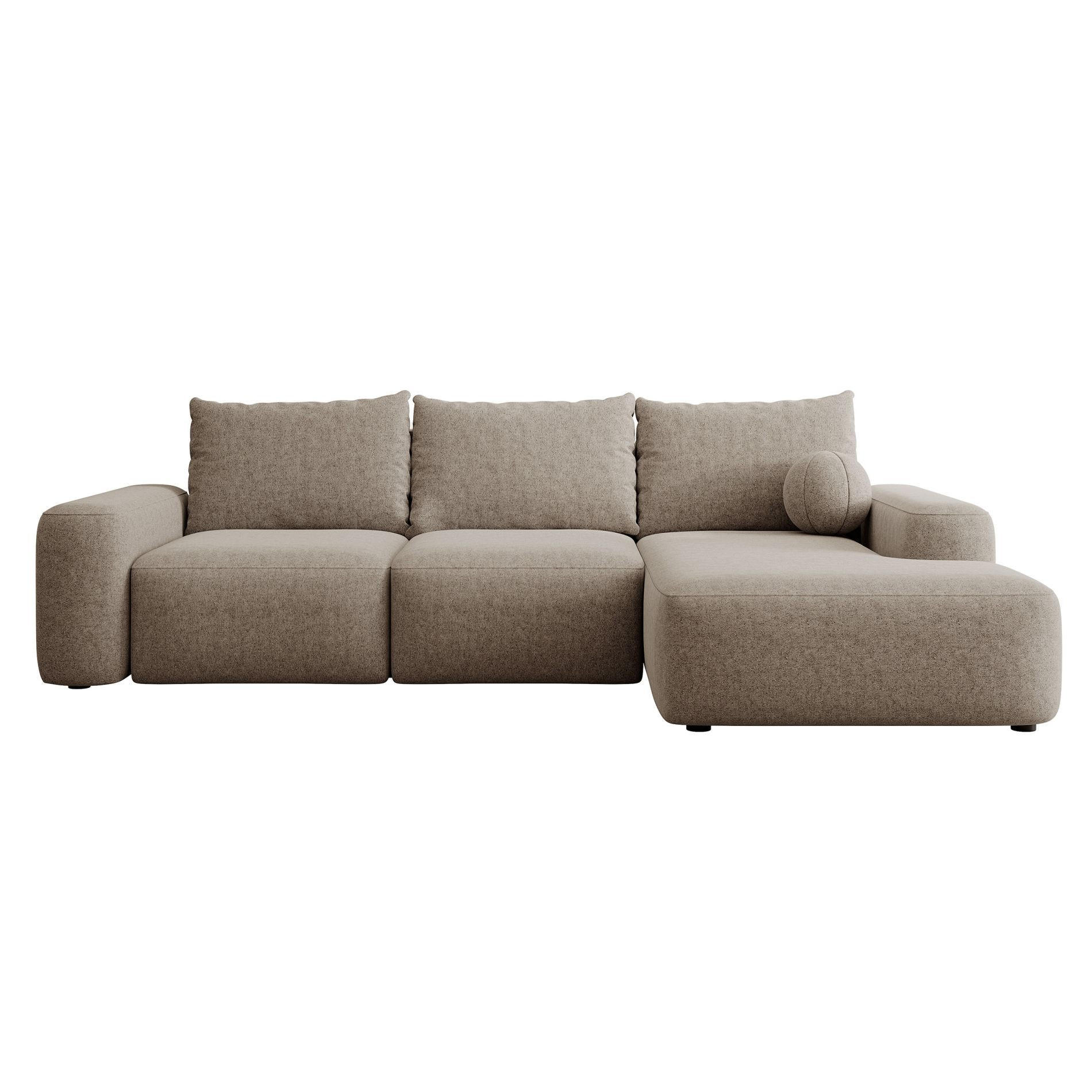 ECKSOFA Carnos mit Ballkissen, Hellbraun Chenille, rechtsseitig - Hellbraun/Schwarz, Kunststoff/Textil (264/162cm) - Selsey