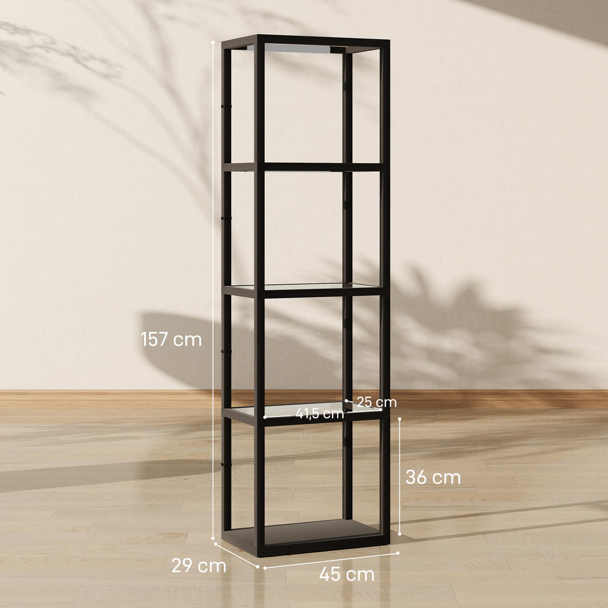 STEHLAMPE MDF Hartglas Schwarz - Schwarz, Holzwerkstoff (45/29/157cm) - HOMCOM